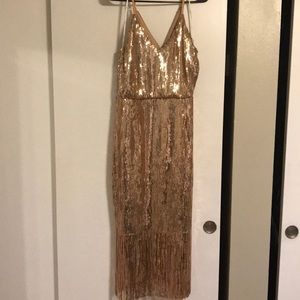 Reposh lulus rose gold sequin fringe dress